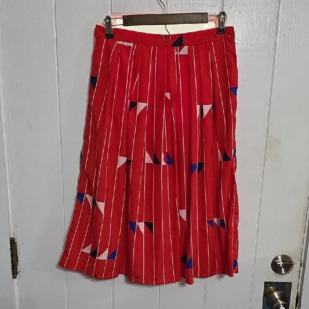 NWOT? Molley Bracken Red‎ White Blue Geometric Pleated Skirt Side Button Lined S